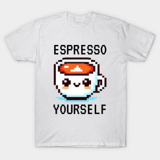 Pixel Coffee Cup Art - Espresso Yourself Design T-Shirt